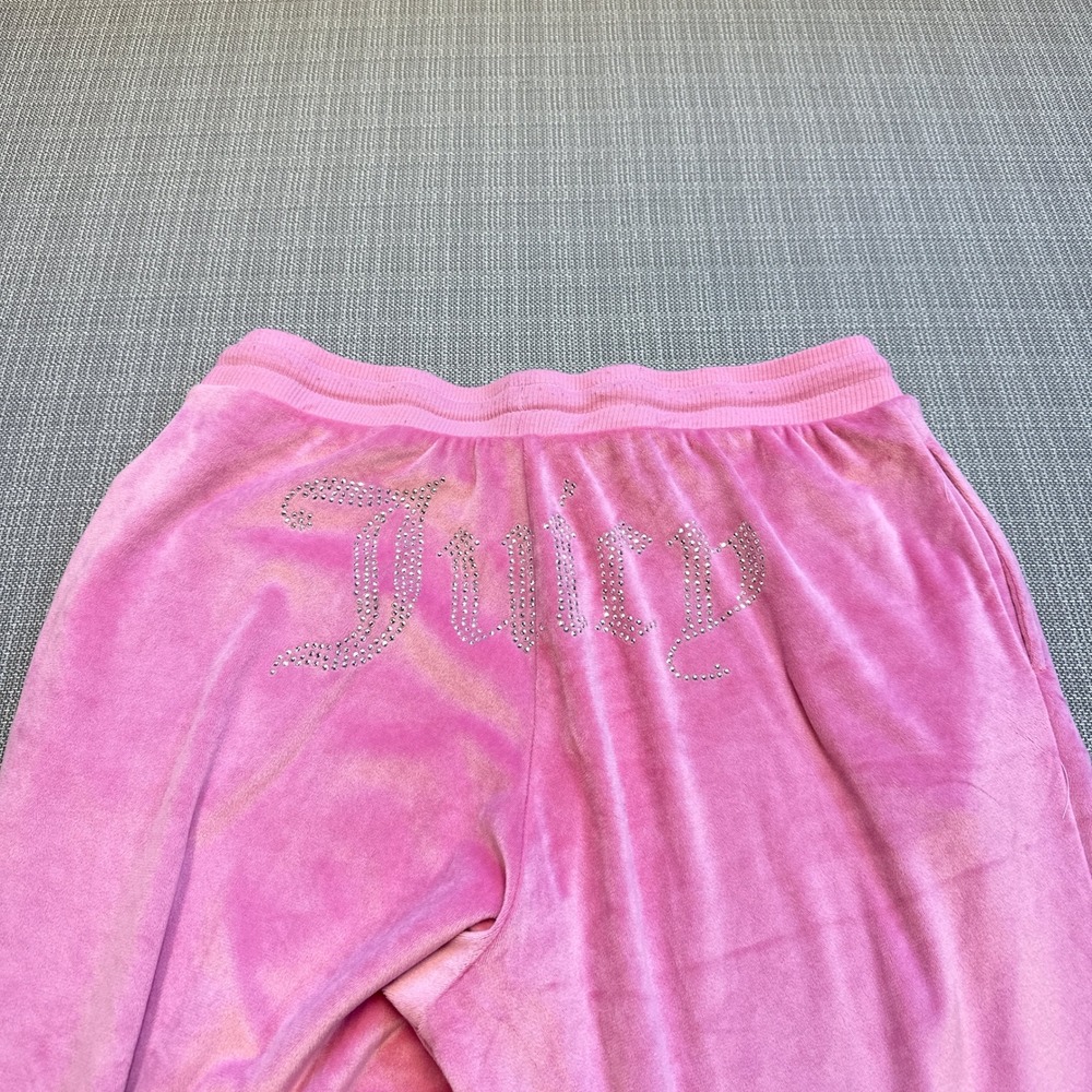 Y2K Juicy‎ Couture Velour Track Pants Medium Joggers Pink Rhinestone Logo *